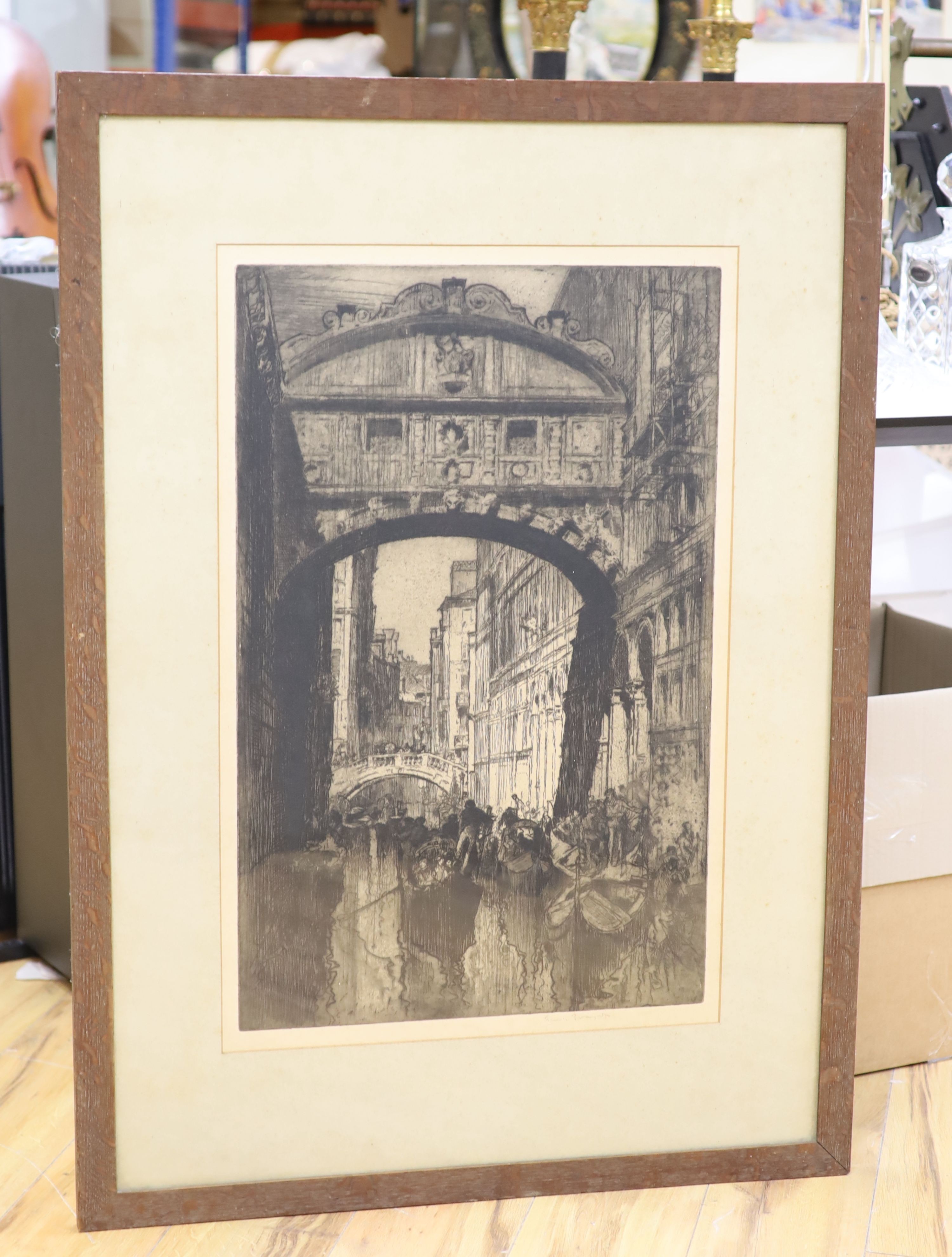 Frank Brangwyn (1867-1956), etching, The Bridge of Sighs, signed in pencil, Fine Art Society label verso, 71 x 45cm1